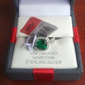 Sterling Silver 925 Lab Created Emerald and White Sapphire Ring Size 7
